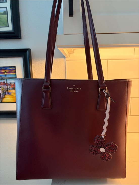 kate spade Handbags - kate spade Burgundy Saffiano Leather Tote with Floral Charm